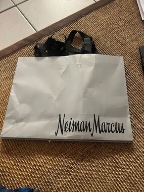 Neiman Marcus Gray Shopping Tote with Black Ribbon Handles